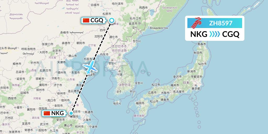 ZH8597 Shenzhen Airlines Flight Map: Nanjing to Changchun
