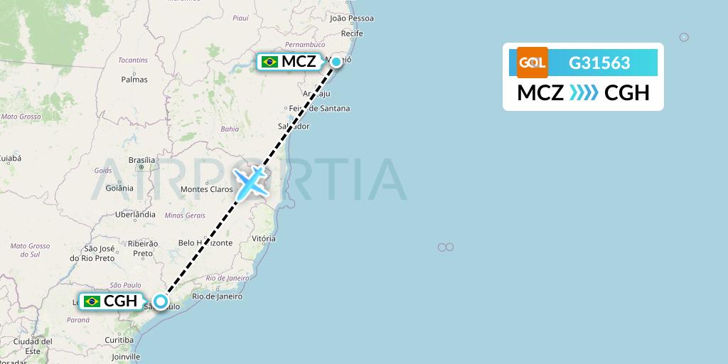 G31563 GOL Transportes Aeros Flight Map: Maceio to Sao Paulo
