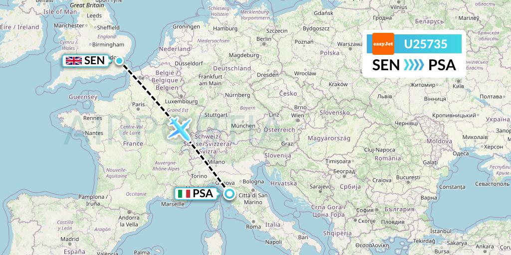 U25735 EasyJet Flight Map: Southend to Pisa