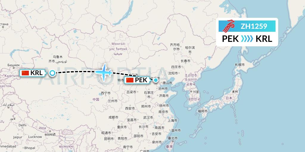 ZH1259 Shenzhen Airlines Flight Map: Beijing to Korla