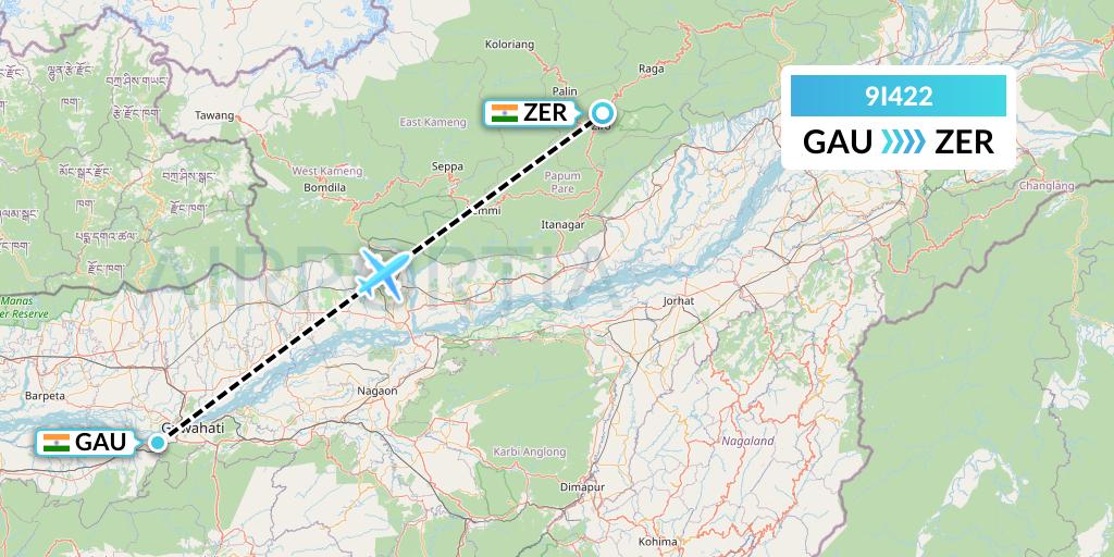 9I422 Air India Regional Flight Map: Guwahati to India