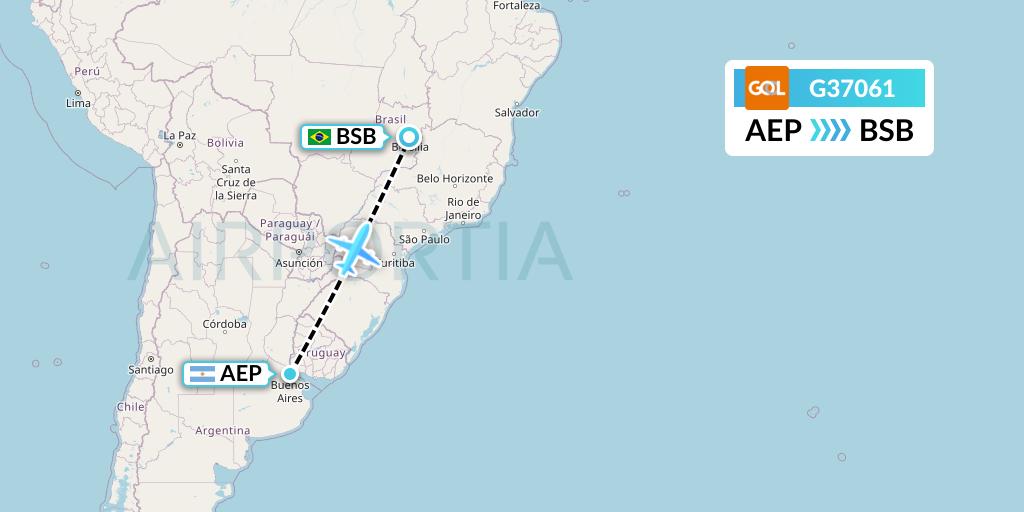 G37061 GOL Transportes Aeros Flight Map: Buenos Aires to Brasilia