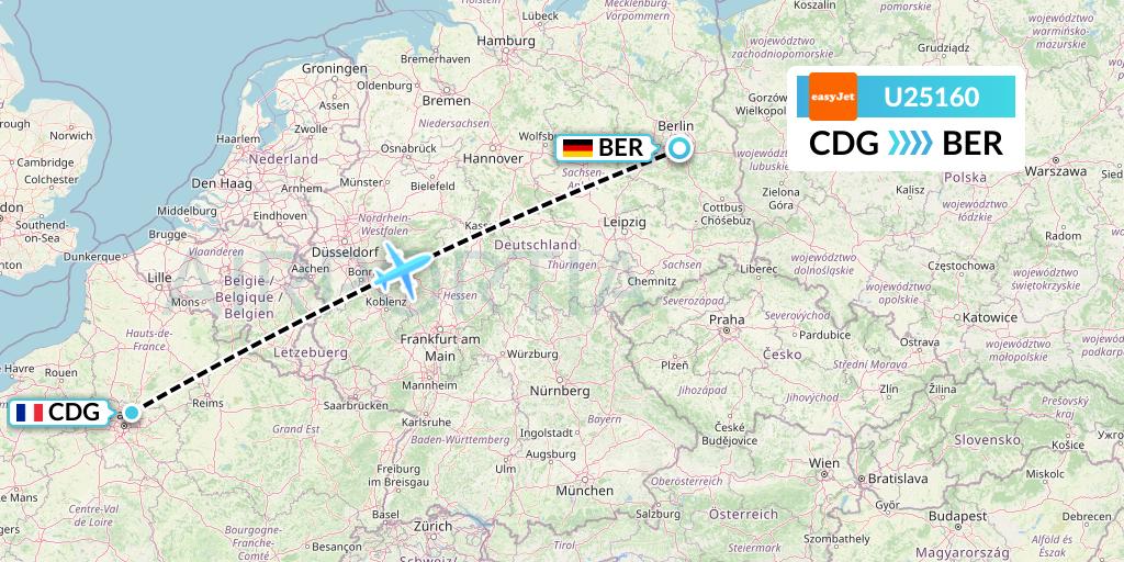 U25160 EasyJet Flight Map: Paris to Berlin