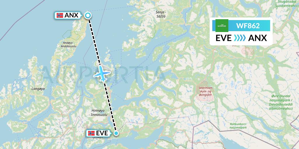 WF862 Wideroe Flight Map: Harstad to Andenes
