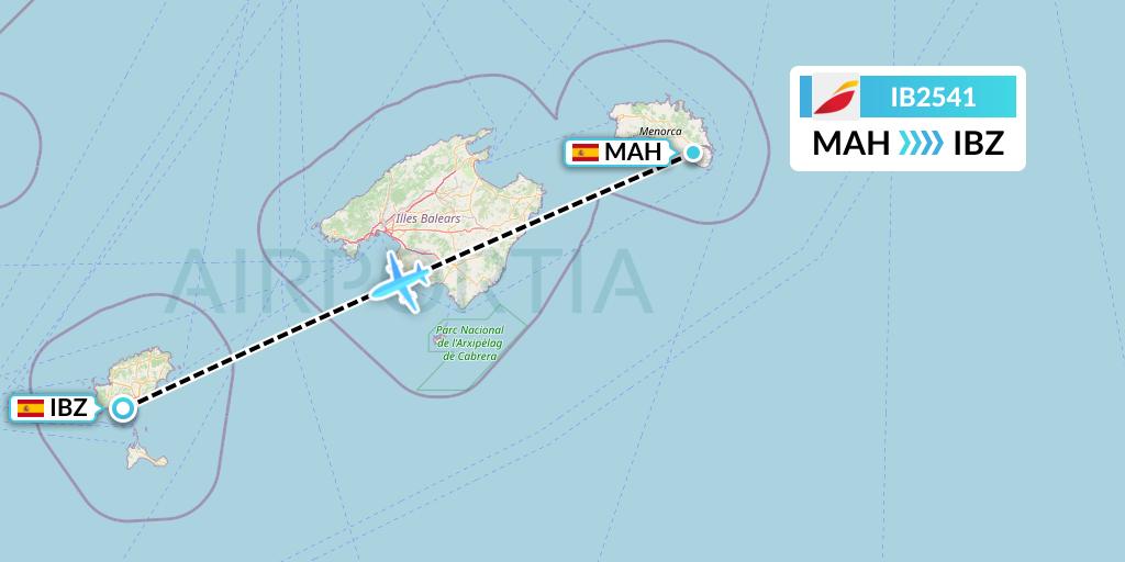 IB2541 Iberia Flight Map: Mahon to Ibiza