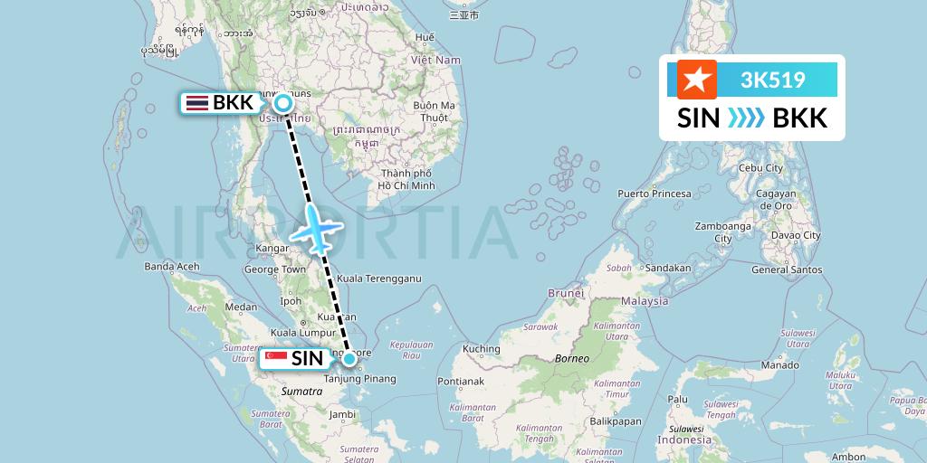 3K519 Jetstar Asia Flight Map: Singapore to Bangkok