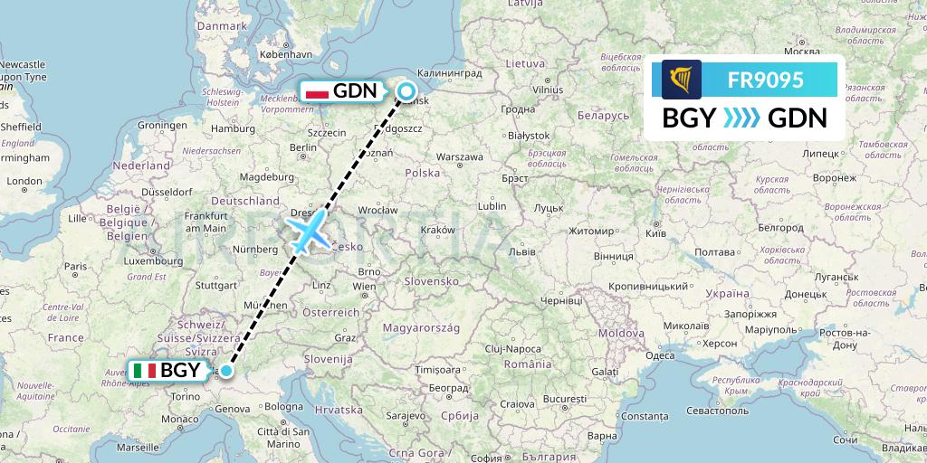 FR9095 Ryanair Flight Map: Milan to Gdansk