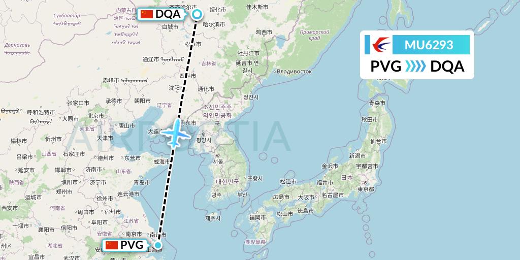 MU6293 China Eastern Airlines Flight Map: Shanghai to Daqing