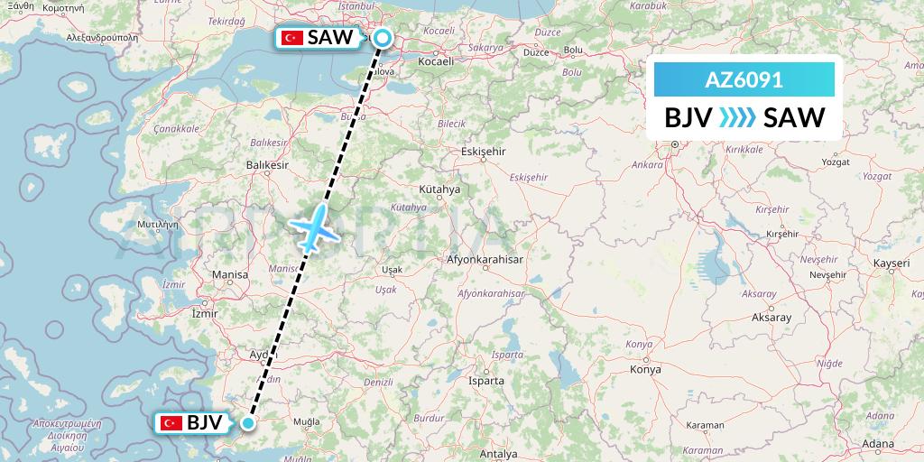 AZ6091 ITA Airways Flight Map: Bodrum to Istanbul