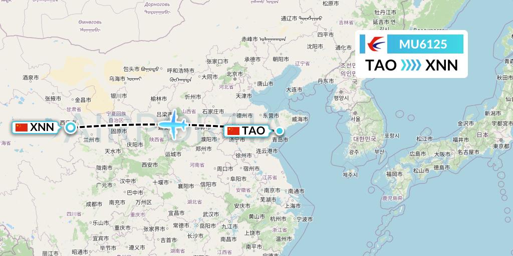 MU6125 China Eastern Airlines Flight Map: Qingdao to Xining