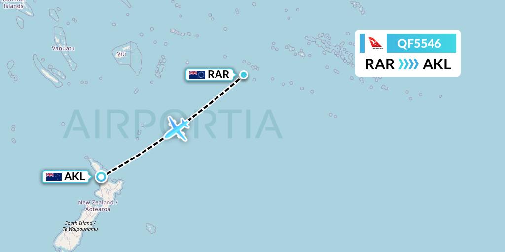 QF5546 Qantas Flight Map: Avarua to Auckland