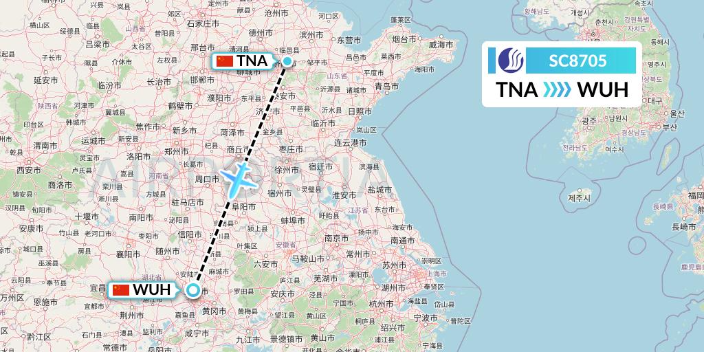 SC8705 Shandong Airlines Flight Map: Jinan to Wuhan