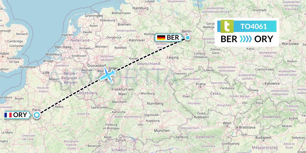 TO4061 Transavia France Flight Map: Berlin to Paris
