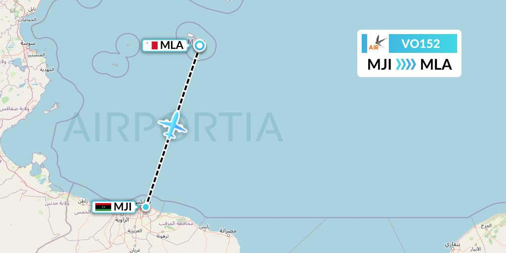 VO152 Voyage Air Flight Map: Tripoli to Malta