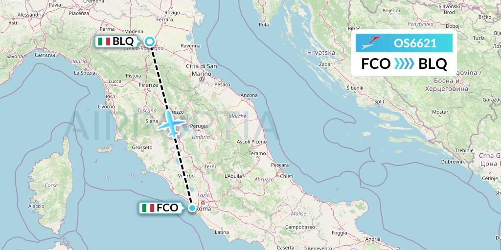 OS6621 Austrian Airlines Flight Map: Rome to Bologna