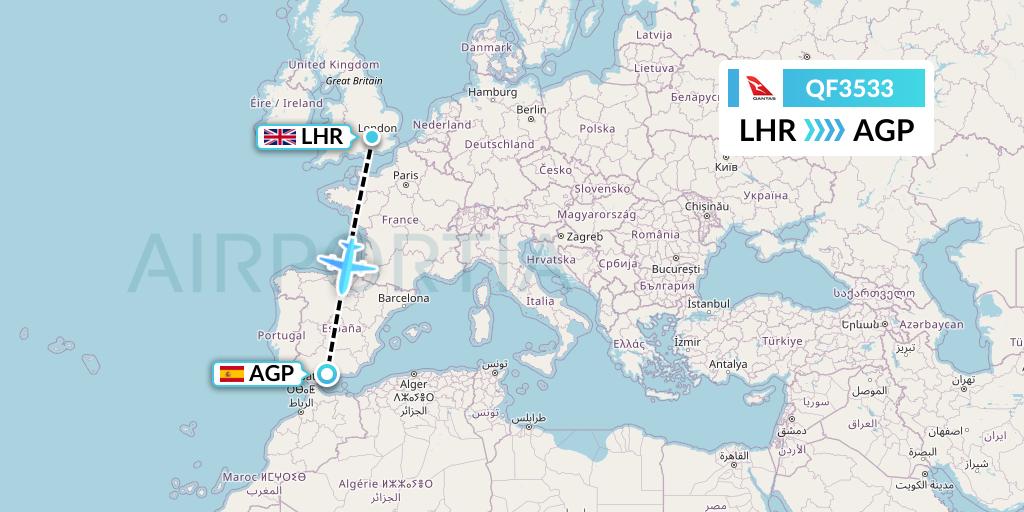 QF3533 Qantas Flight Map: London to Malaga