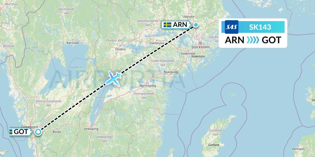 SK143 SAS Flight Map: Stockholm to Gothenburg
