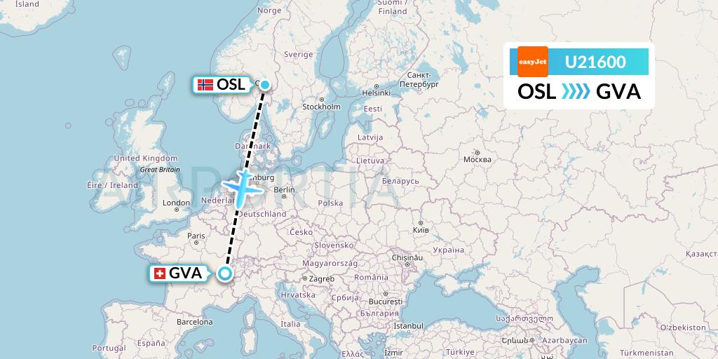 U21600 EasyJet Flight Map: Oslo to Geneva