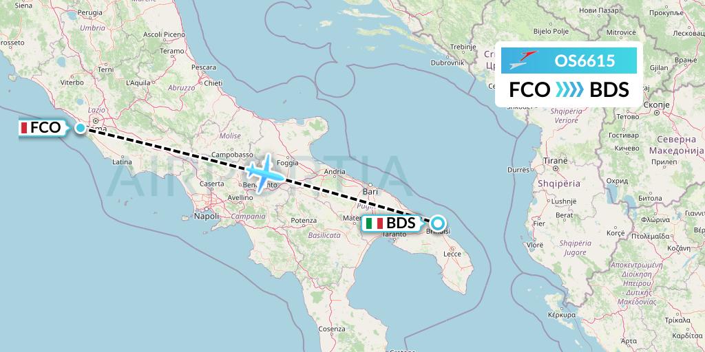 OS6615 Austrian Airlines Flight Map: Rome to Brindisi