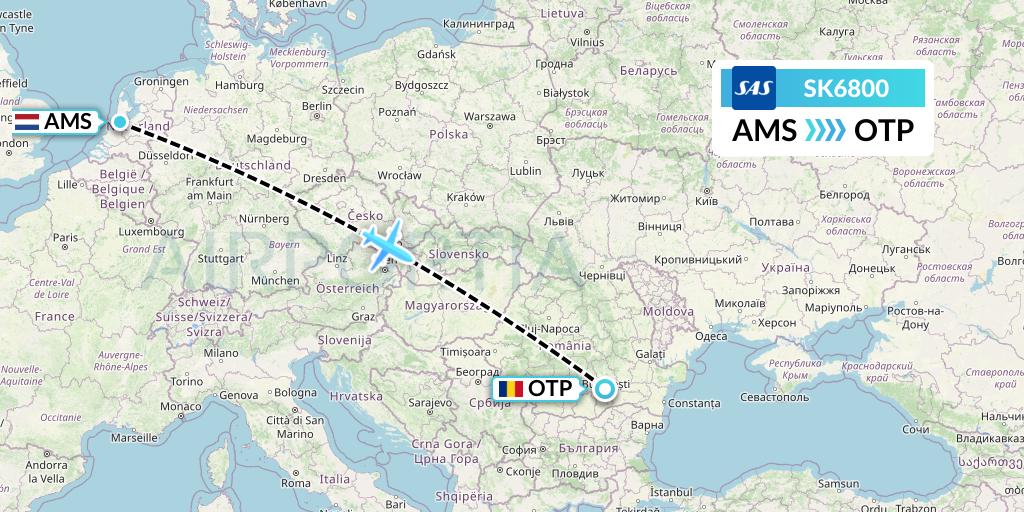SK6800 SAS Flight Map: Amsterdam to Bucharest