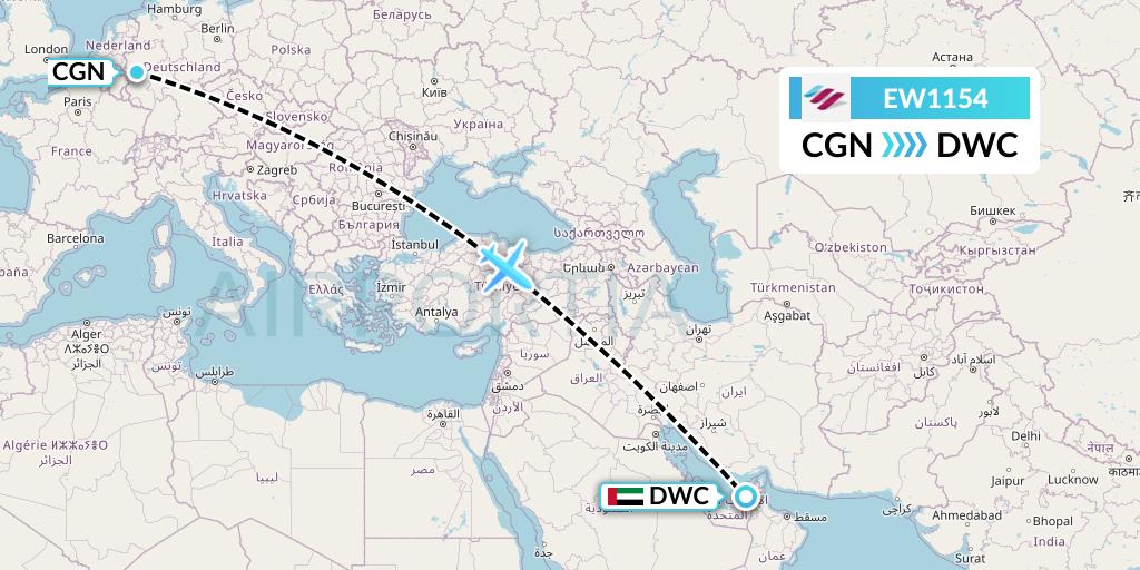 EW1154 Eurowings Flight Map: Cologne to Dubai
