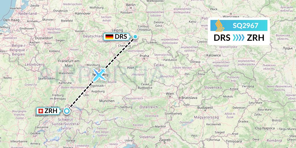 SQ2967 Singapore Airlines Flight Map: Dresden to Zurich
