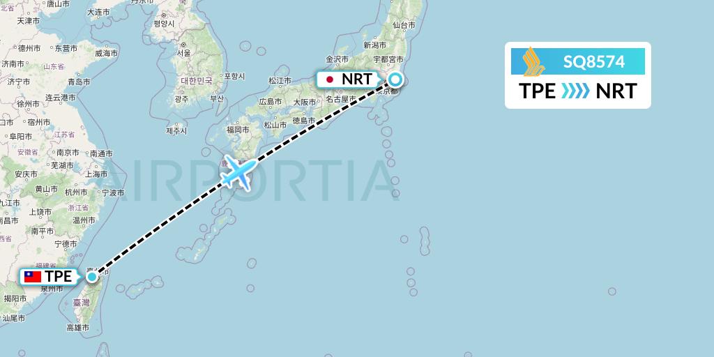 SQ8574 Singapore Airlines Flight Map: Taipei to Tokyo