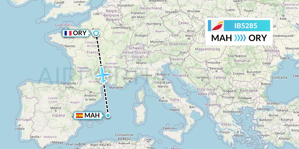 IB5285 Iberia Flight Map: Mahon to Paris