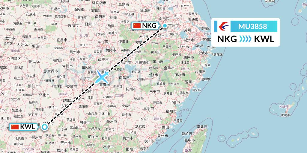 MU3858 China Eastern Airlines Flight Map: Nanjing to Guilin