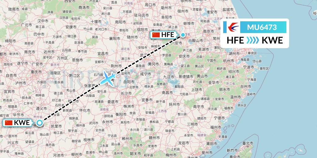 MU6473 China Eastern Airlines Flight Map: Hefei to Guiyang