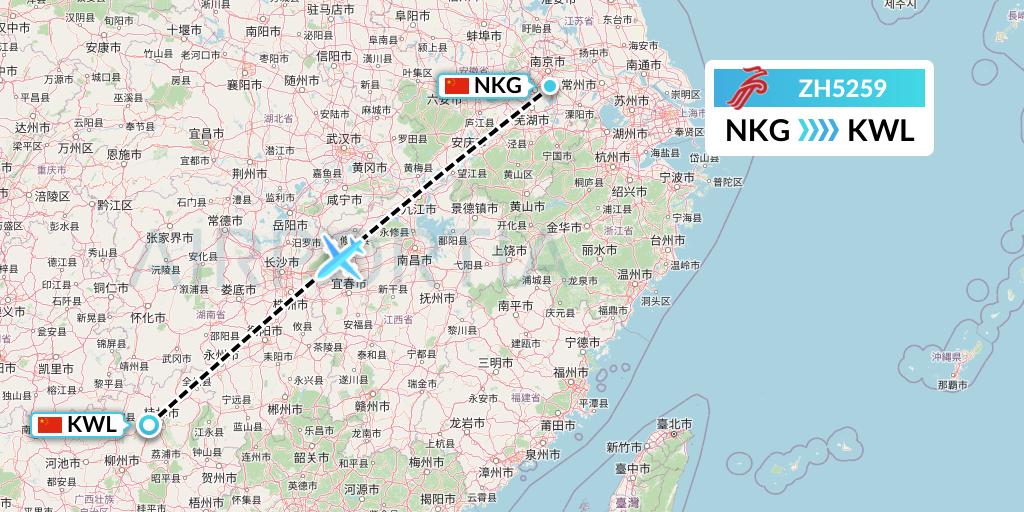 ZH5259 Shenzhen Airlines Flight Map: Nanjing to Guilin