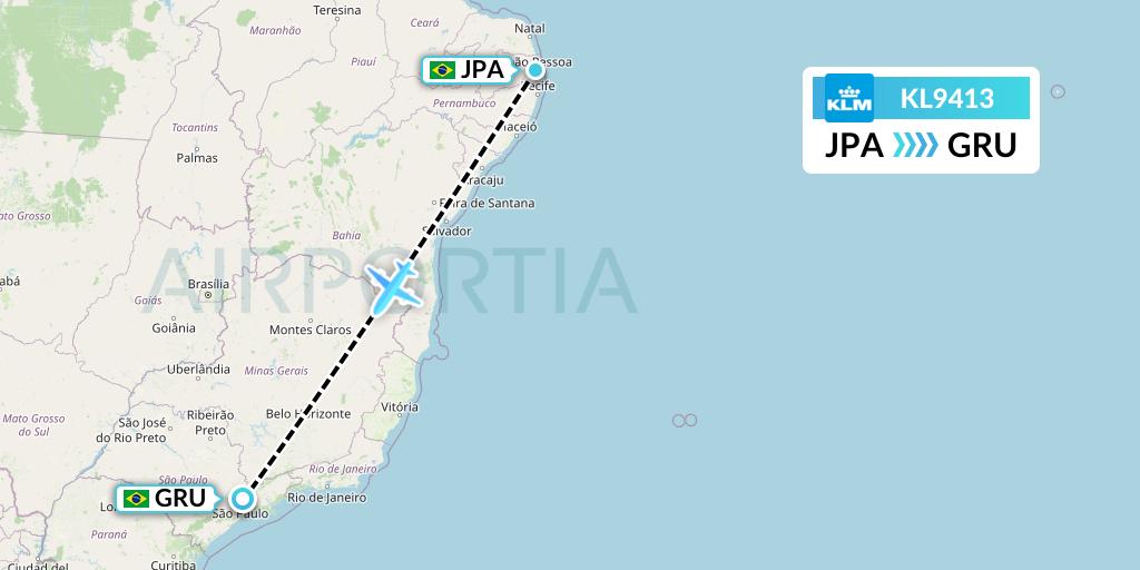 KL9413 KLM Flight Map: Joao Pessoa to Sao Paulo