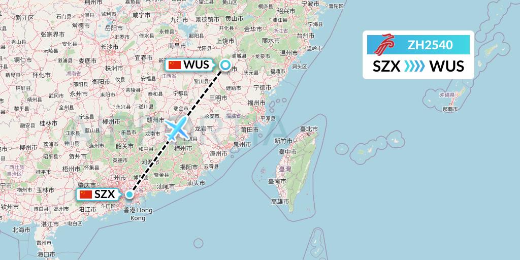 ZH2540 Shenzhen Airlines Flight Map: Shenzhen to Wuyishan