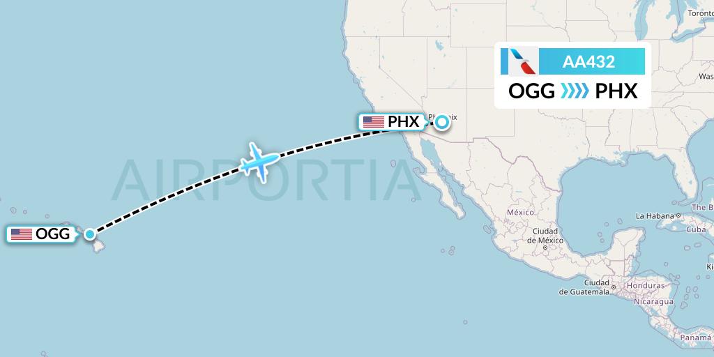 AA432 American Airlines Flight Map: Kahului to Phoenix