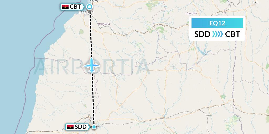 EQ12 Fly Angola Flight Map: Lubango to Catumbela