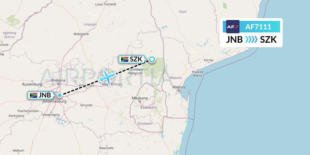 AF7111 Air France Flight Map: Johannesburg to Skukuza