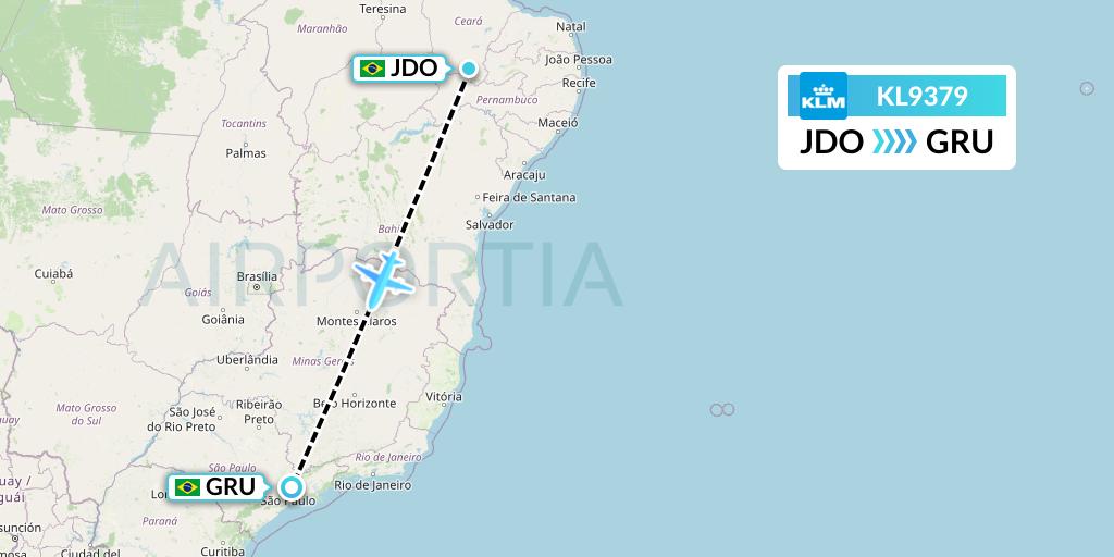 KL9379 KLM Flight Map: Juazeiro Do Norte to Sao Paulo