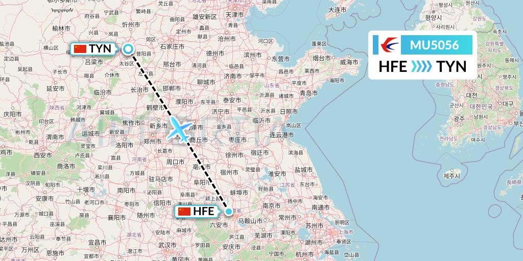 MU5056 China Eastern Airlines Flight Map: Hefei to Taiyuan