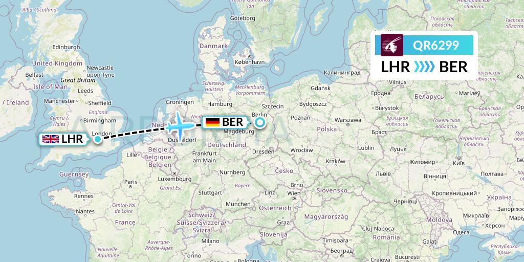 QR6299 Qatar Airways Flight Map: London to Berlin