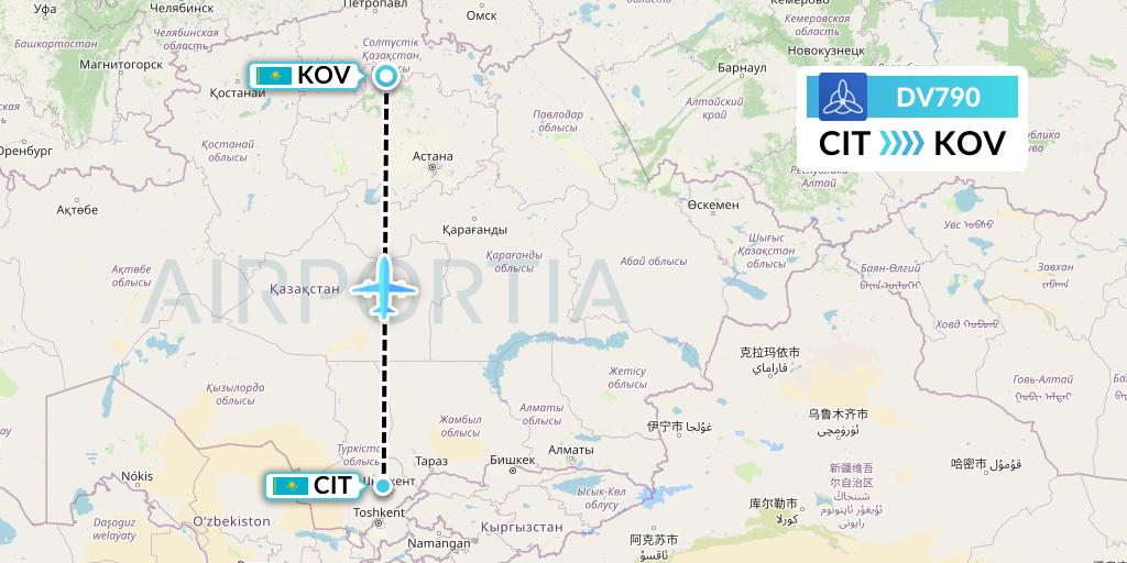 DV790 SCAT Flight Map: Shymkent to Kokshetau