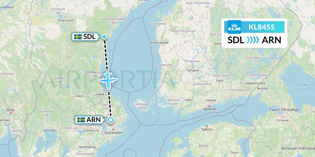 KL8455 KLM Flight Map: Sundsvall to Stockholm