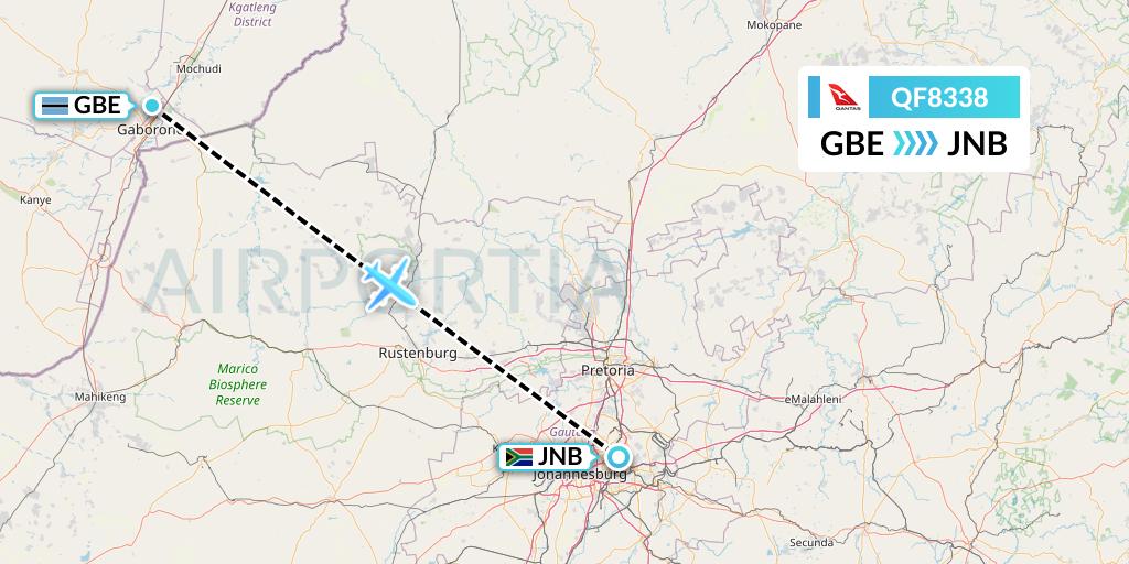 QF8338 Qantas Flight Map: Gaborone to Johannesburg