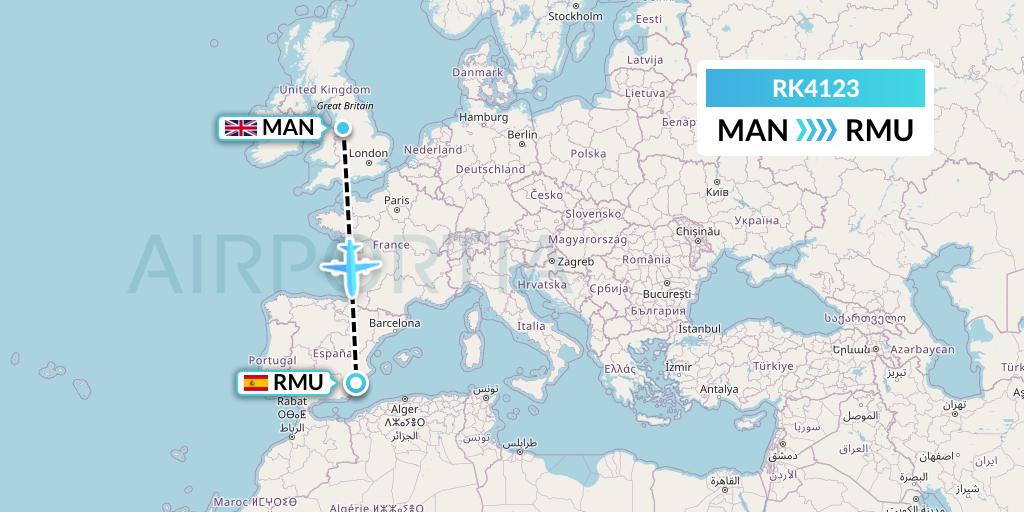 RK4123 Ryanair UK Flight Map: Manchester to Murcia