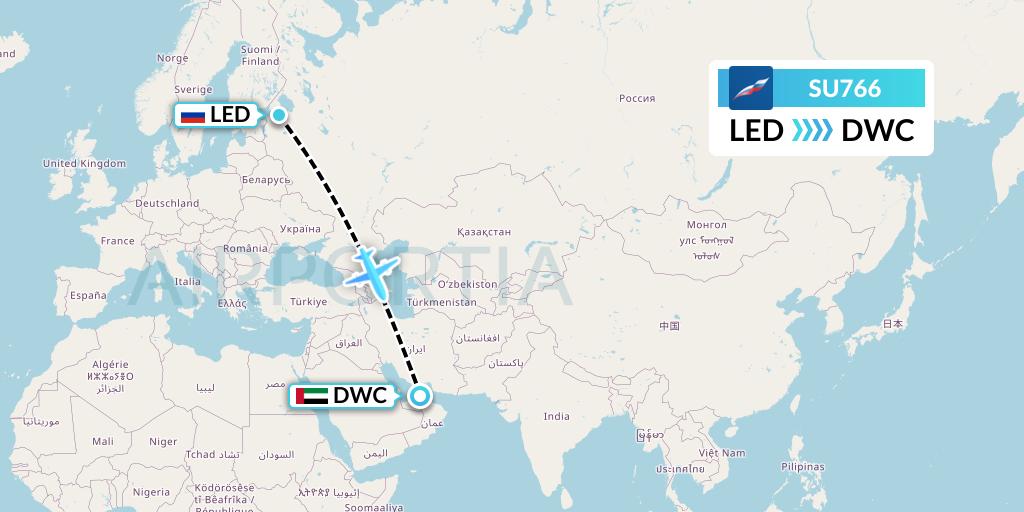 SU766 Aeroflot Flight Map: St. Petersburg to Dubai