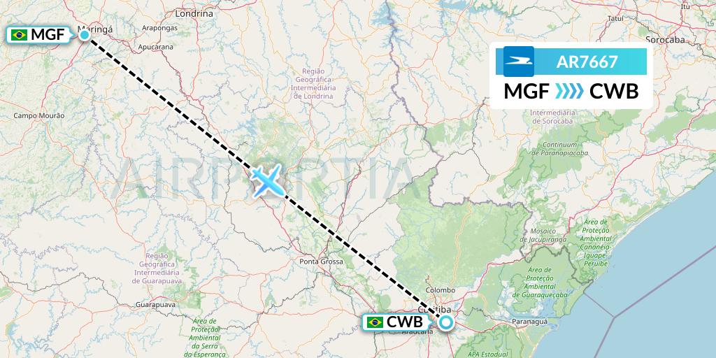 AR7667 Aerolineas Argentinas Flight Map: Maringa to Curitiba