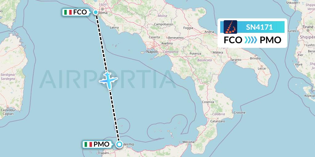 SN4171 Brussels Airlines Flight Map: Rome to Palermo