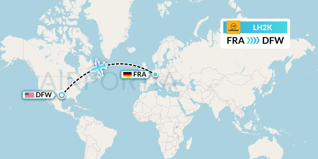 LH2K Lufthansa Flight Map: Frankfurt to Dallas