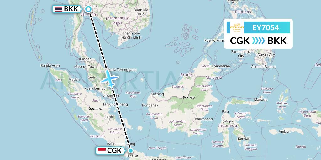 EY7054 Etihad Airways Flight Map: Jakarta to Bangkok