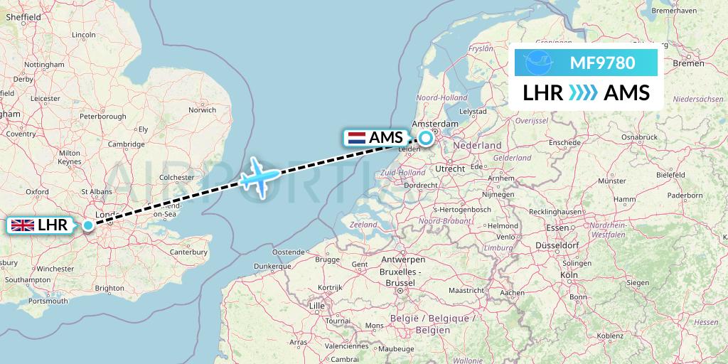 MF9780 Xiamen Airlines Flight Map: London to Amsterdam