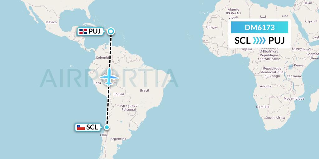 DM6173 Arajet Flight Map: Santiago to Punta Cana